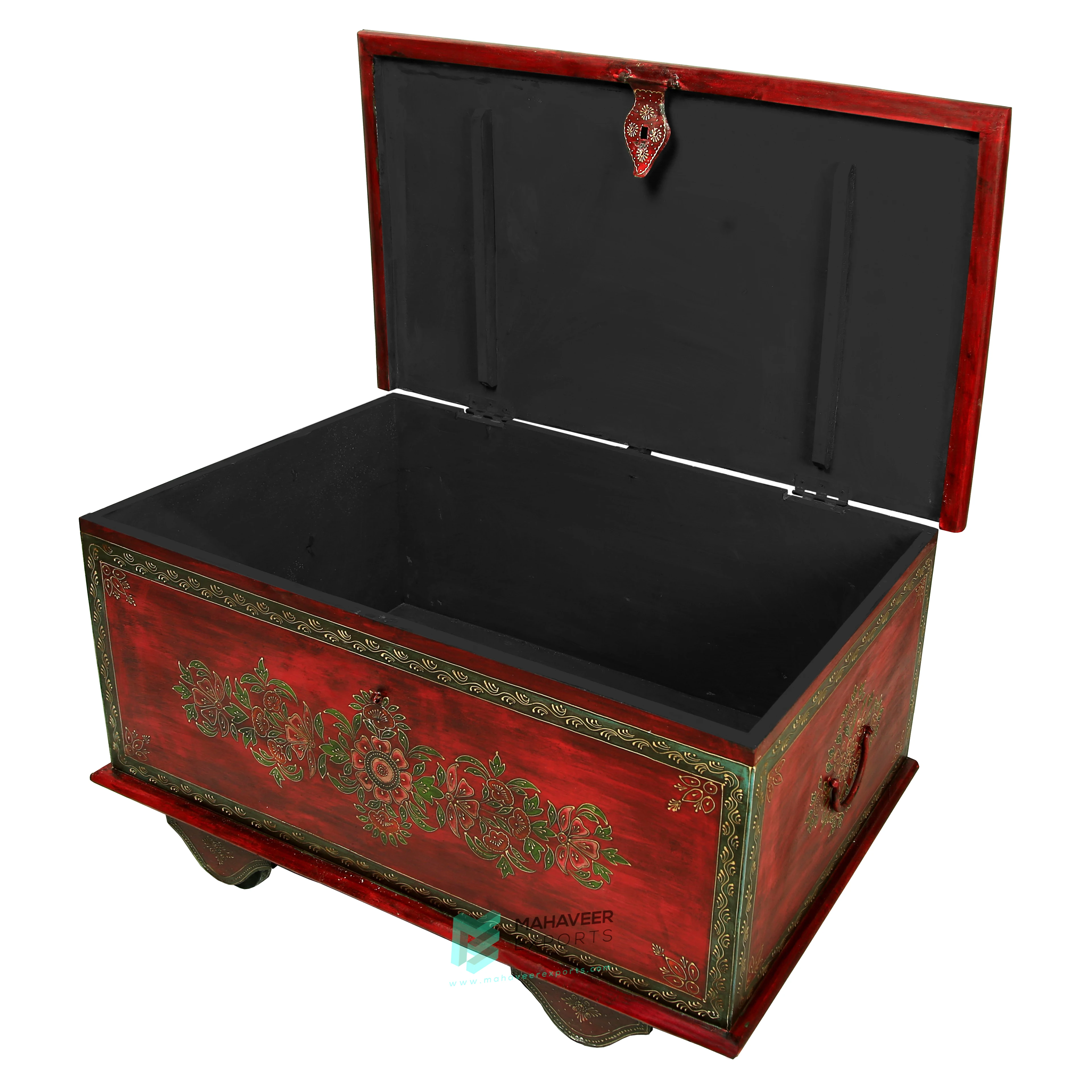 Fine Hand Painted Wooden Storage Trunk Chest Box Wooden Jewellery Storage Box Antique Furniture For Living Room / Bedroom