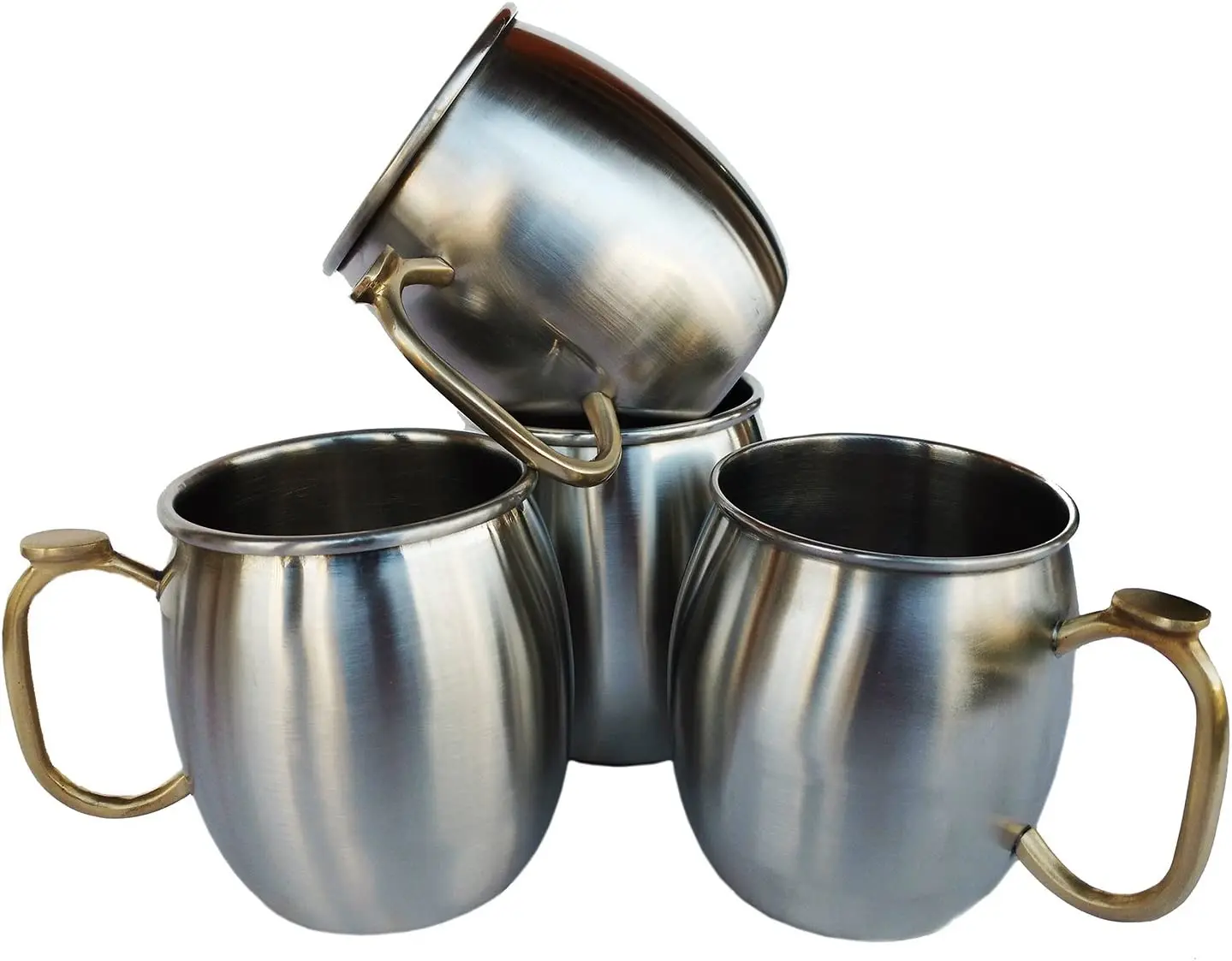 Set of 4 Stainless Steel Moscow Mule Mugs 16 oz Capacity with Brass Thumb Handle Cold Coffee Mug/Cup/Mug Metal Construction