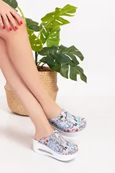 Clogs Gray First Aid Patterned   Orthopedic  Closed High Shoe Sole Girl Sabo Slippers Orthopedic Nurse Slippers for Hospital