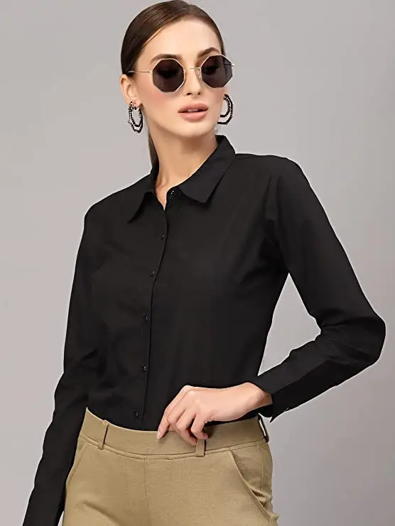 Premium Quality Trendy Women Black Solid Pure Cotton Slim Fit Formal Shirt Grey Solid for Sale in Bulk from Indian Supplier