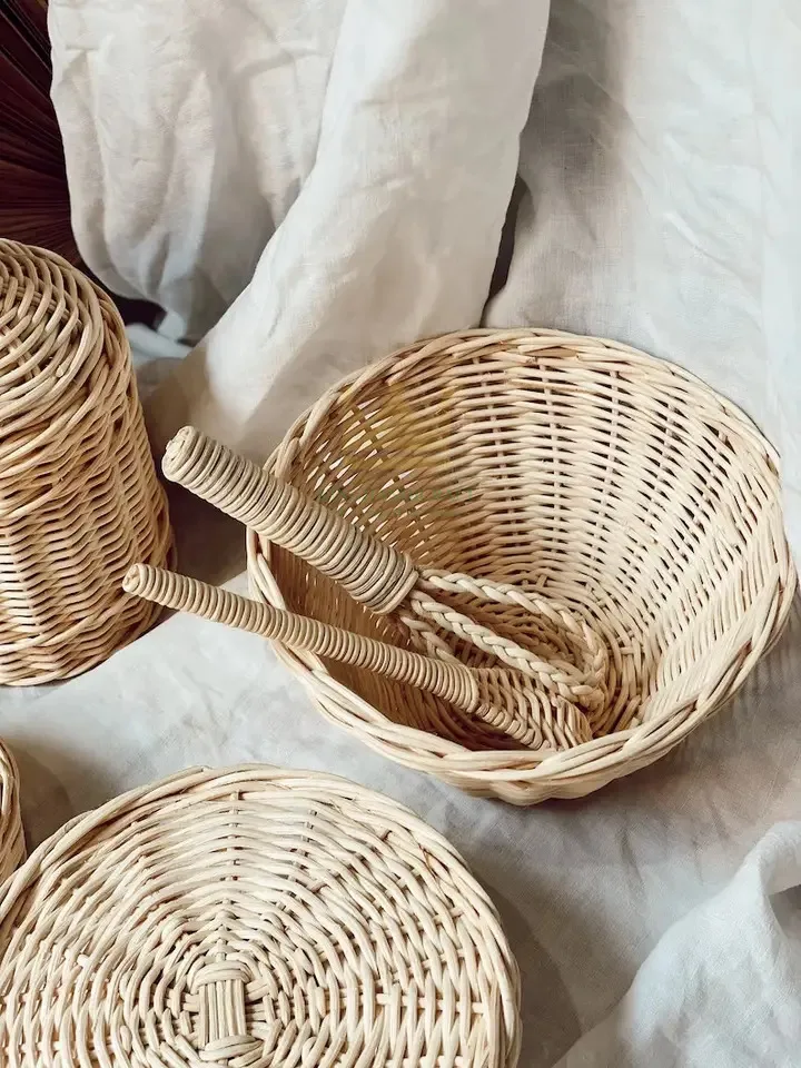 Handmade Safety Kids Rattan Baking Set Kitchen Toys Cooking Play Toys