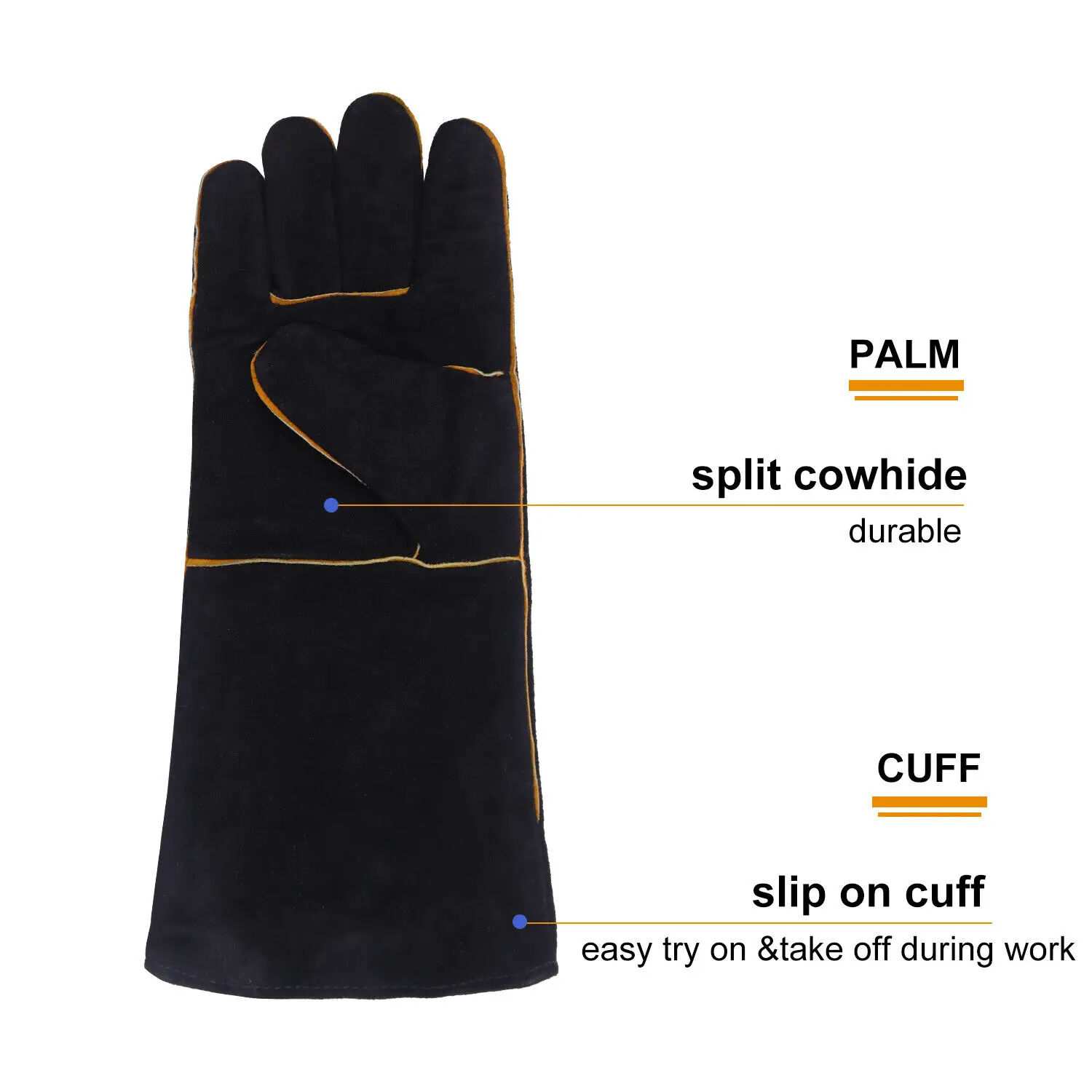 Welding Gloves 16 Inch Heat Resistant Unibody Cow Split Leather BBQ Cooking