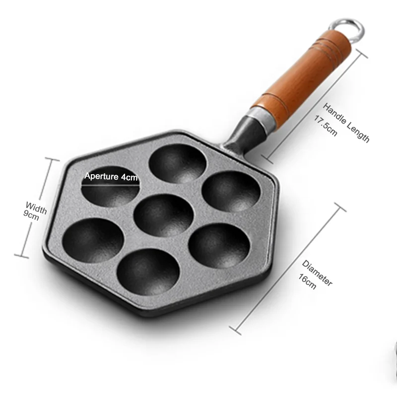 7 Molds Cast Iron Takoyaki Maker Skillet Octopus Meat Ball Mold Nonstick Baking Tray for Octopus Balls