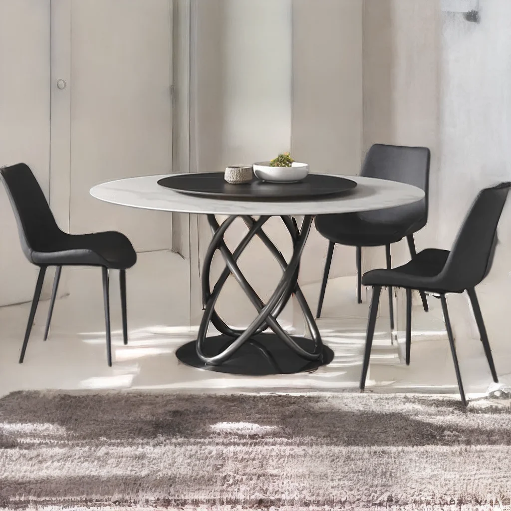 Customized Round Sintered Stone Dining Table with Lazy Susan for Dining Room Furniture