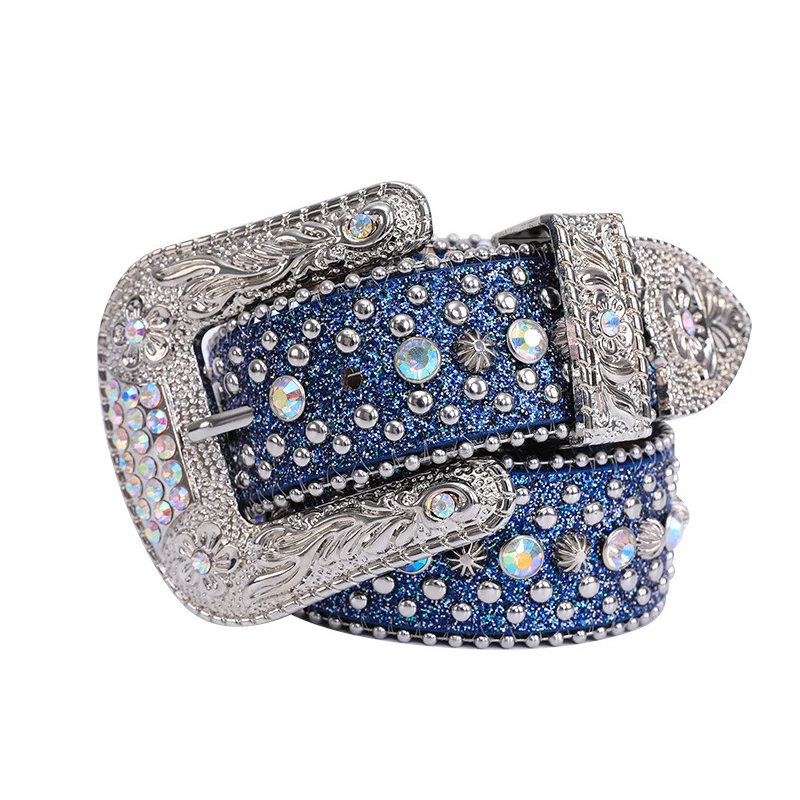 Широкий Модный Блестящий кожаный ремень с блестящими стразами в западном стиле Y2K со стразами для женщин и мужчин