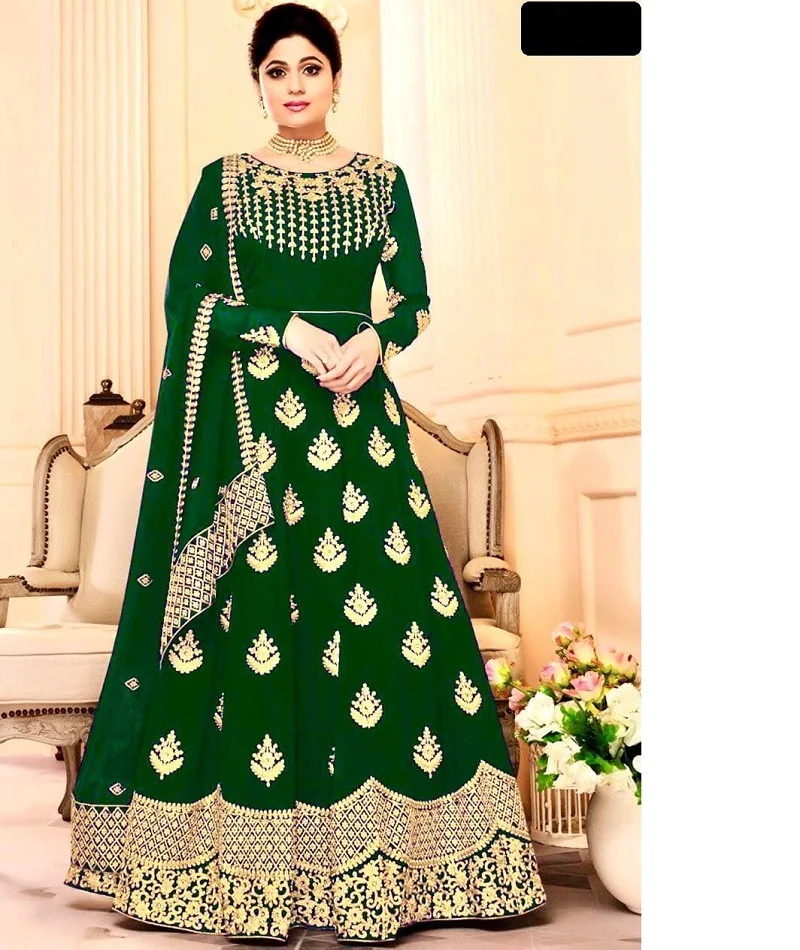 Indian Pakistani Fancy Georgette Silk Long Anarkali Gown with Heavy Embroidery Designer work and Fancy Embroidery work Dupatta