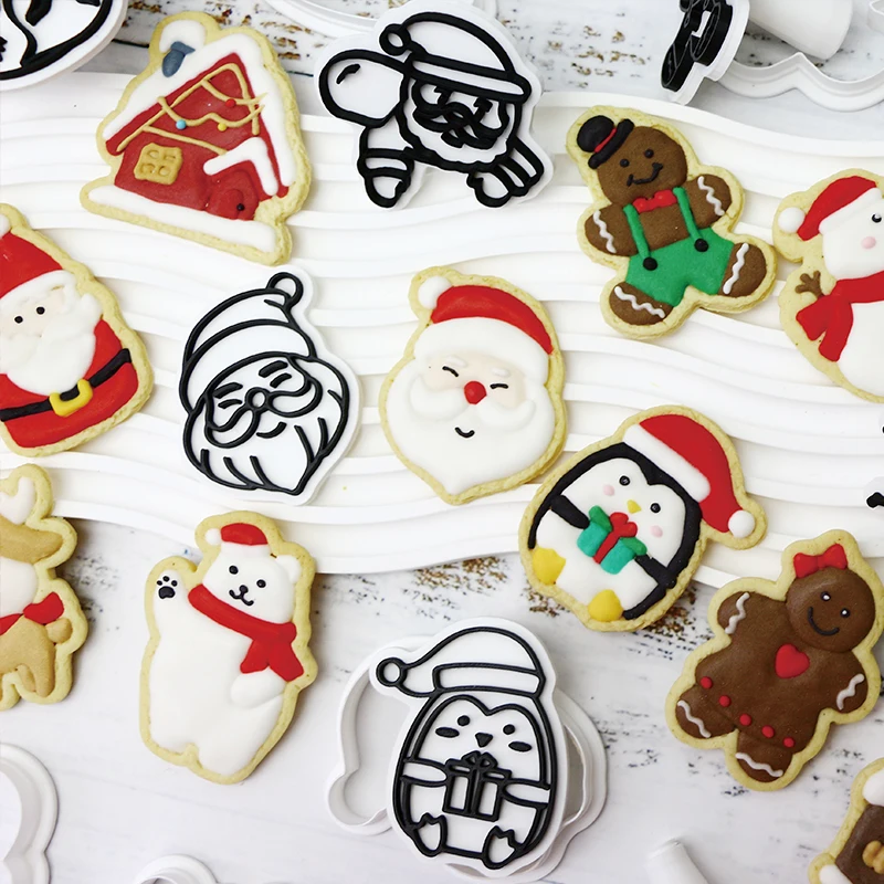 40Pcs/Set 8pcs/set Christmas Cookie Mold Cartoon Santa Snowman Fondant Baking Three-dimensional Cookie Mold Christmas Decorating