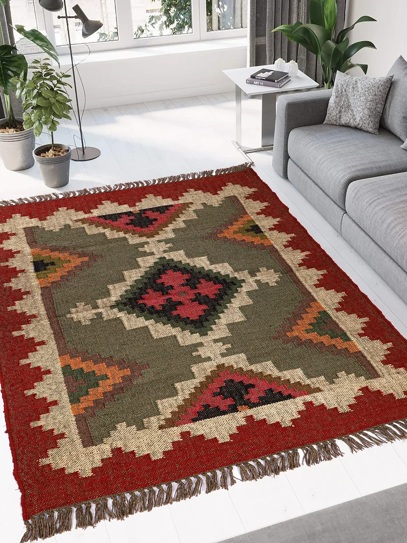 Fashionable Trendy Design Wool Jute Kilim Rugs Floral Embroidered Pattern Carpet Mats Rugs for Home Living Room Bed Room Hotel