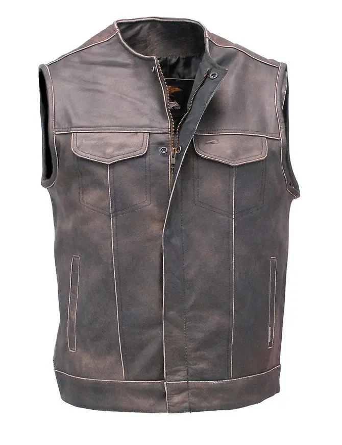 Motor Bike Round Neck New Design Buffalo Leather Vest Customized Branding Vests Vintage Brown Leather Jackets