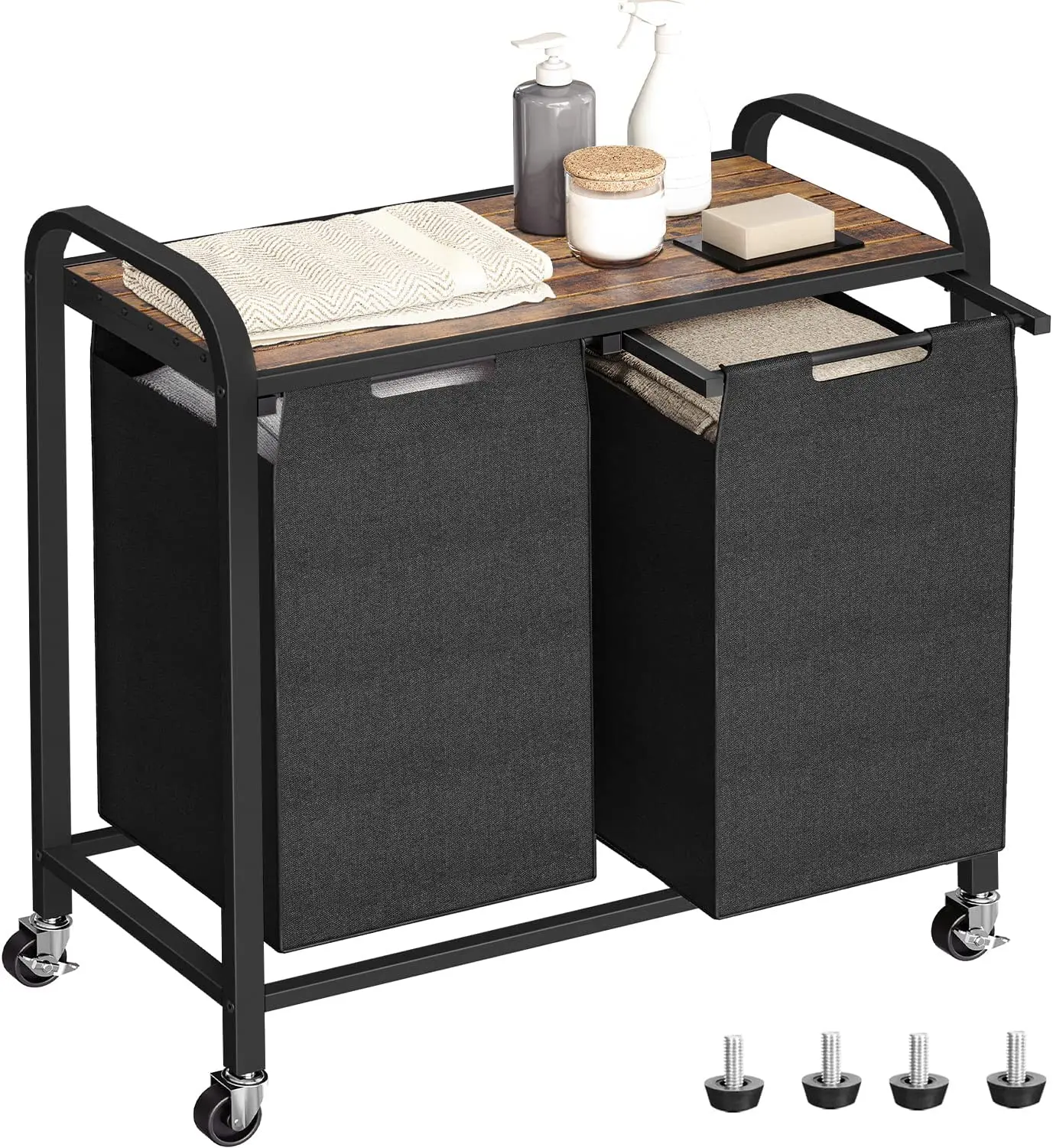 Removable Laundry Bags Storage Black Laundry Sorter Metal Laundry Basket with lid