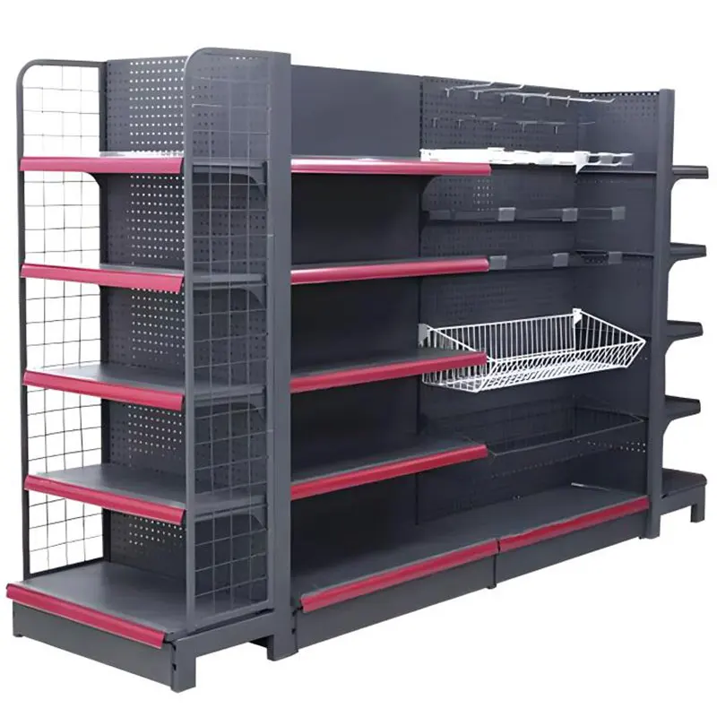 China Manufacturer Heda Factory Grocery Store Racks Supermarket Black Gondola Shelves Adjustable Metal Gondola Shelving