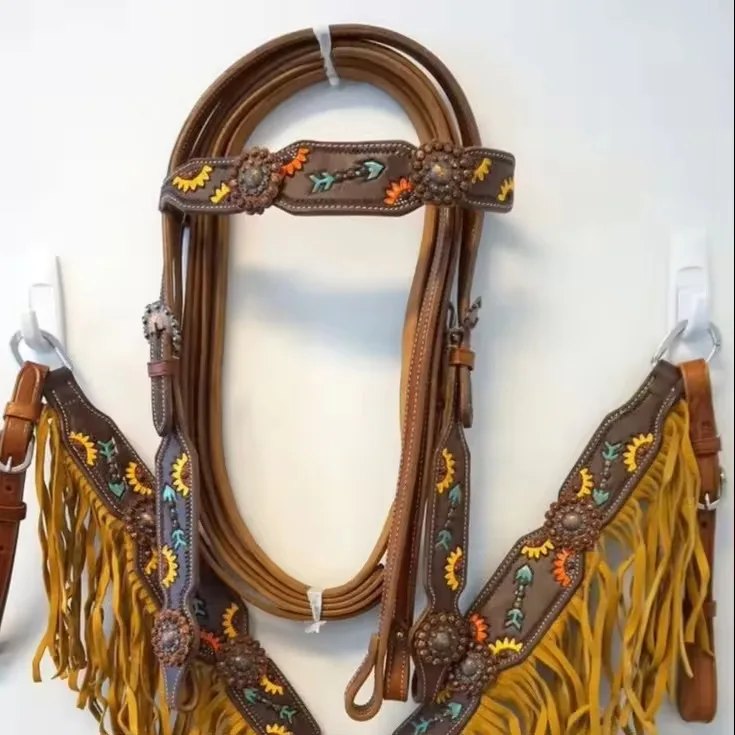 Fresh Arrival Floral Western Headstall and Breast collar Hand Tooled portable and lightweight custom Western Equestrian