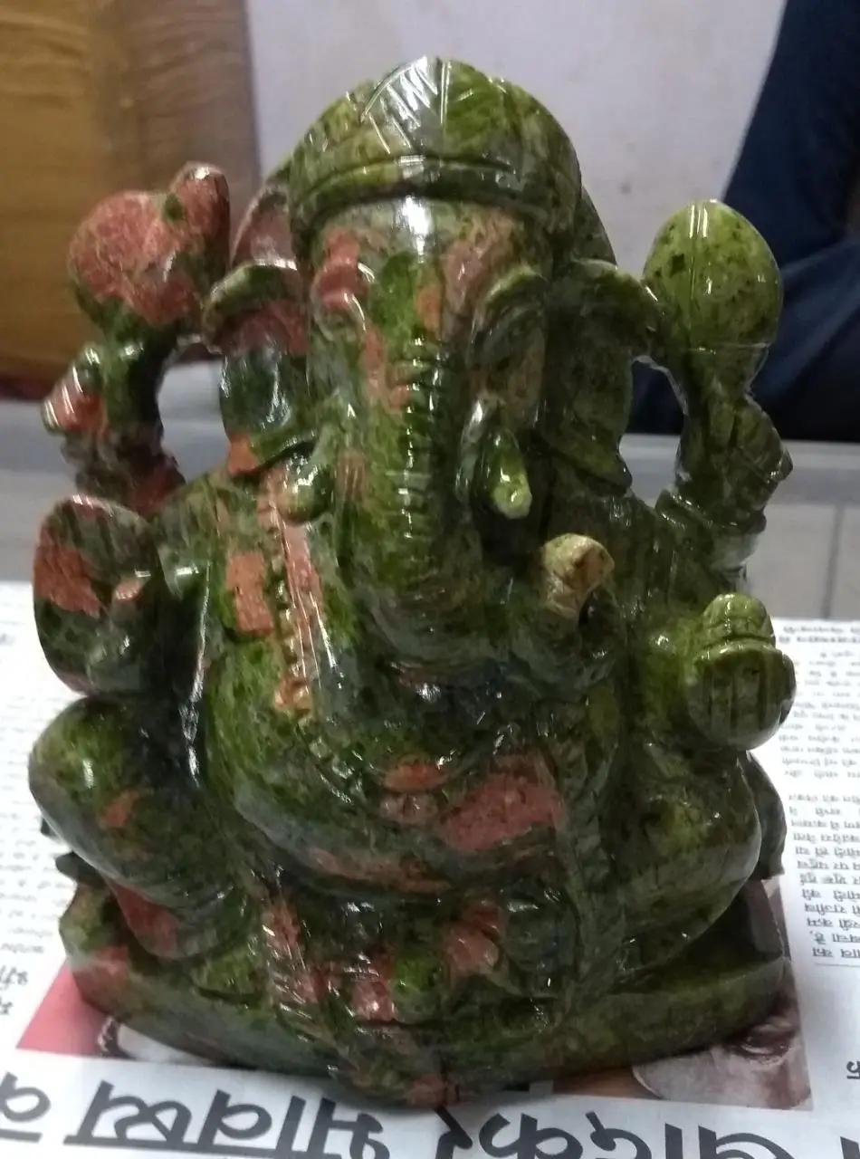 Handmade Unakite Ganesha Carving Natural Quartz Gemstone Figurine Statue Healing Crystal Handcrafted Semi-Precious Stone Crafts