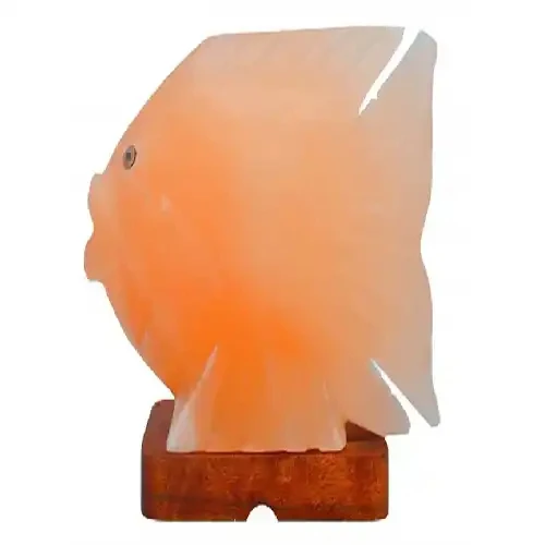 Himalayan Salt Lamp Fish Shape Pure Salt Purifies Air With Wooden Base Decoration Love Gift Enamel Pins Wholesale From Pakistan
