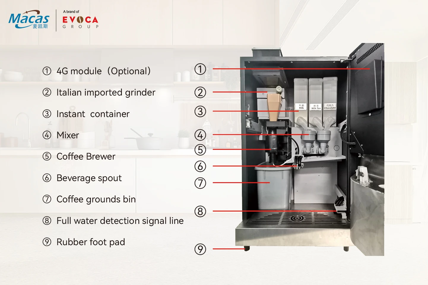 2023 New Arrival Touch Screen Automatic Cappuccino Latte Mocha Tea Bean to Cup Coffee Vending Machine Table Type MDB Support