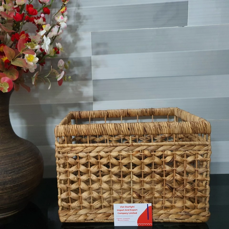 Viet Starlight Water Hyacinth Wicker Rattan Basket Foldable Rectangle Storage Boxes for Home Organization