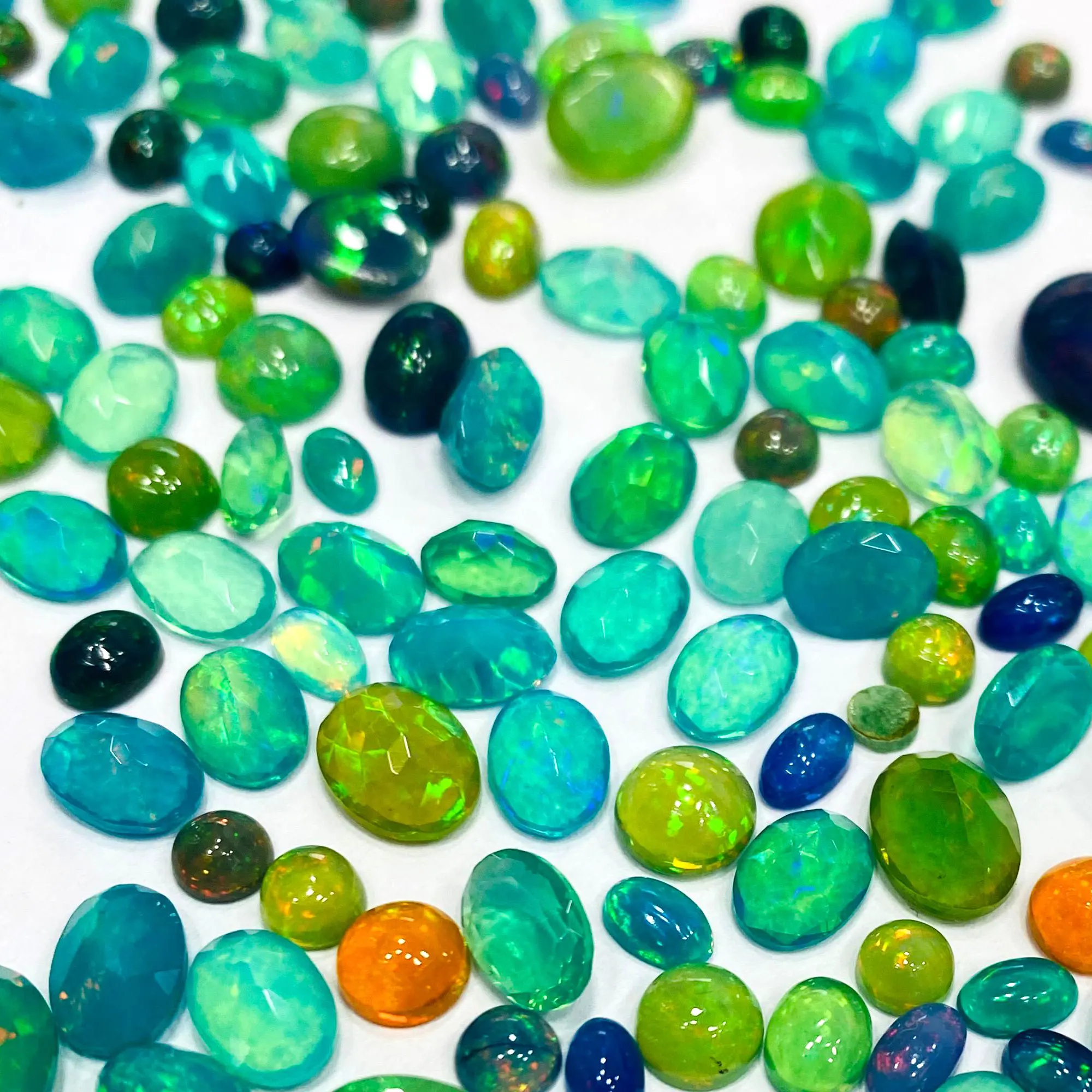 Wholesale Lot of Loose Blue-Green Natural Ethiopian Opal Gemstones 1-3ct Mix Shape IGI Certified for Jewelry Making Fire Play
