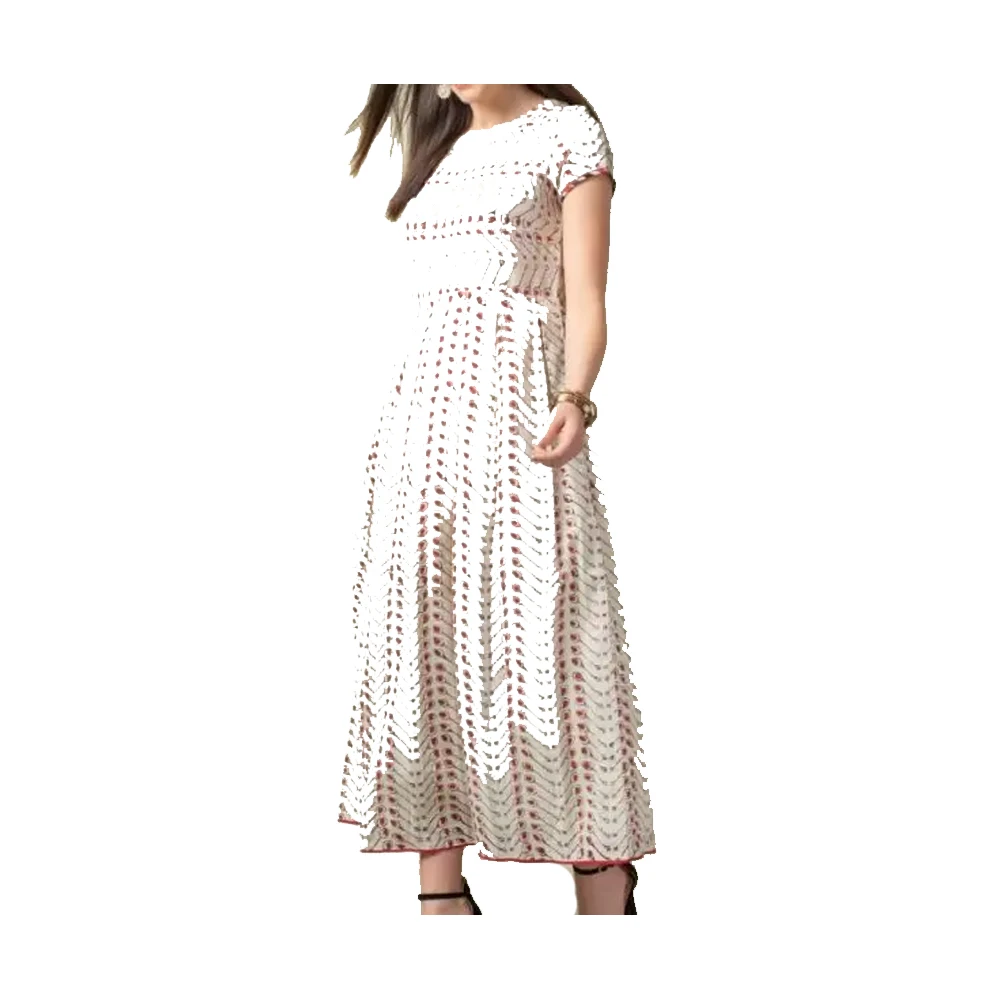 Top Quality Printed Cotton Short Sleeve Dress Fashion Young Women Casual Wear Summer Available At Wholesale Price
