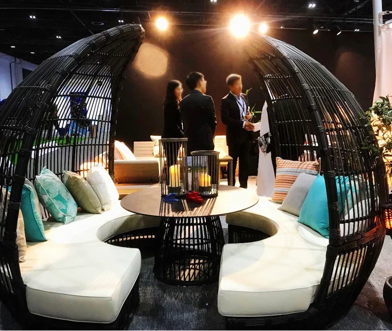 modern cane garden balcony sets outdoor furniture backyard hand-made rattan woven aluminum cotton sofa bed