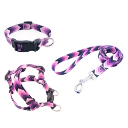 Custom Colorful Pattern Luxury Printed adjustable Pet Collar Leash Bandana Dog Harness and Leash Set