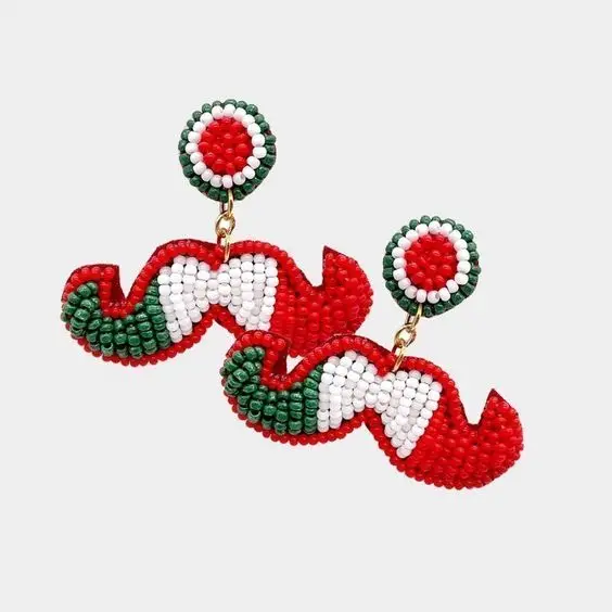 Fashionable Festive Christmas Tree Design Earrings Seed Bead Embroidery Accessory Featuring Star Pattern Stones-Diamond Pearl
