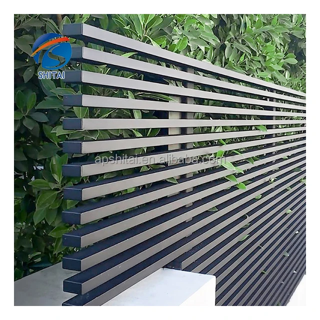 Sustainable panel horizontal black powder coated fence easily assembled garden pool slat panels aluminum metal fence