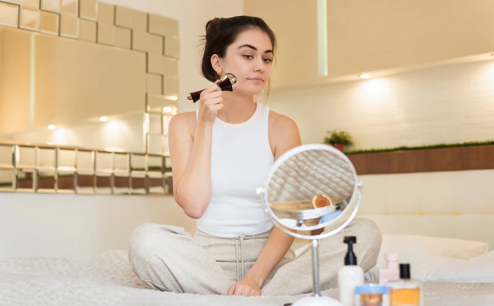 100% Pure Ayurvedic Double-Side Dark Brown Kansa Wand Face Massager Tool For Acupressure Massager With Teak Wood Handle