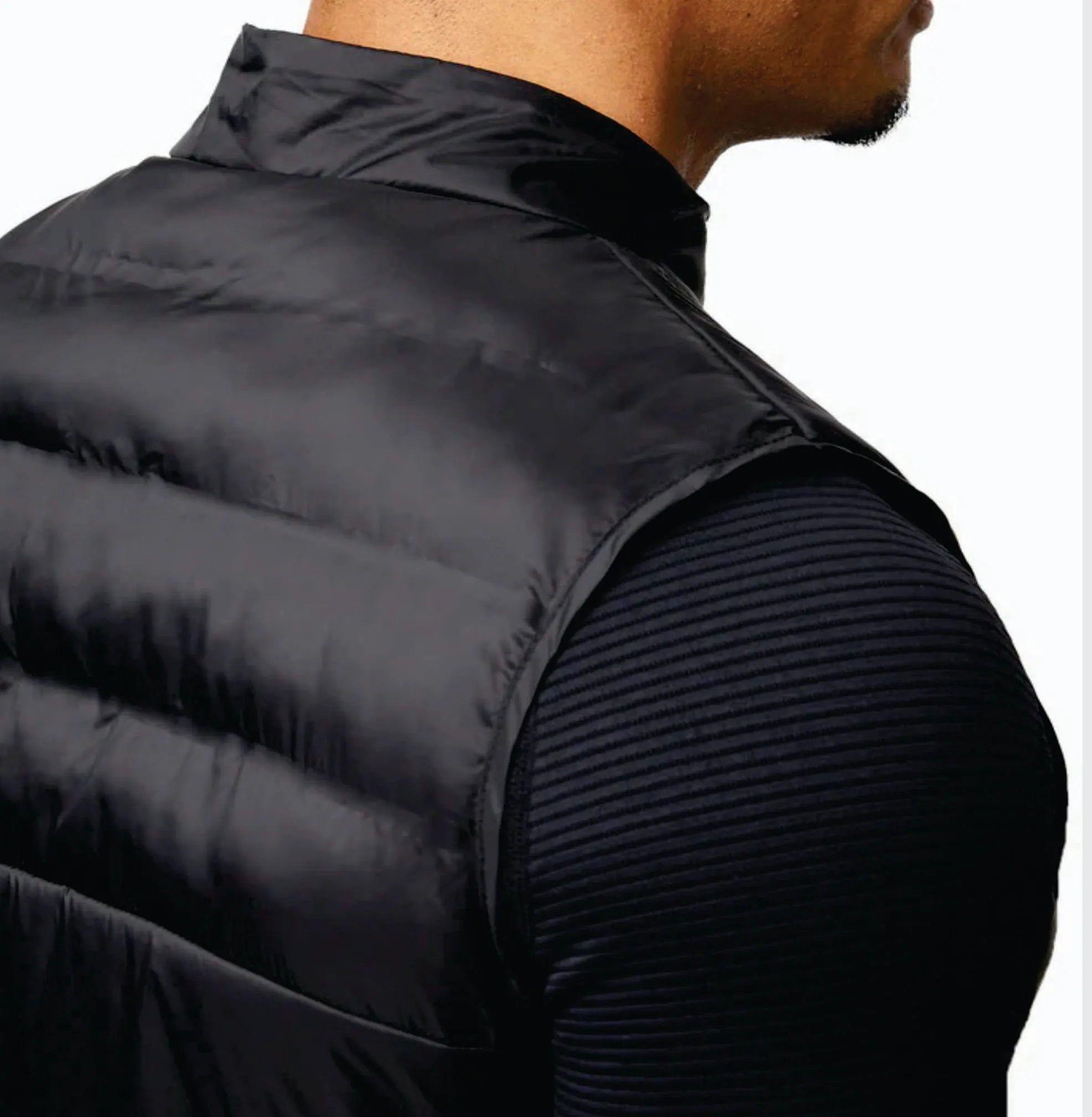 Sweat Proof 100% Polyester Lightweight Sleeveless Funnel Neck Full Zip Fundamental Gilet Black Mens Gilet