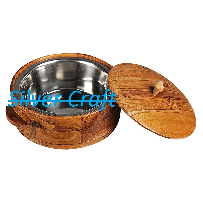 Wooden Hot Pot with lid New Arrival Solid Wood Chapatti Box Decorative Handmade Food Safe Authentic Casserole for Hotel Home