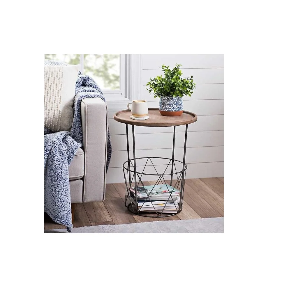 Outdoor Garden Wood Round Metal Bedroom Restaurant decor table  Coffee High Quality Metal Round Side Table With Metal