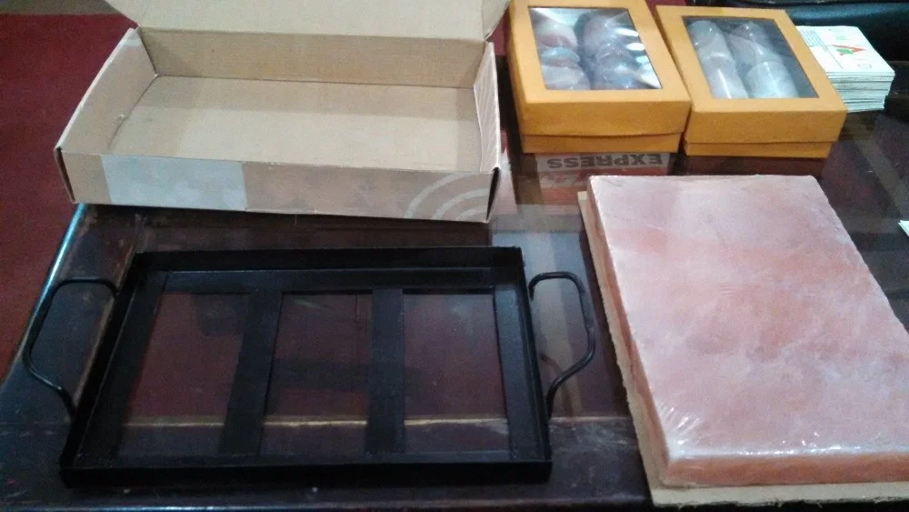 100% Pure Himalayan Salt Cooking Plates Slabs Blocks with Iron Stand at Wholesale Price with Excellent Quality