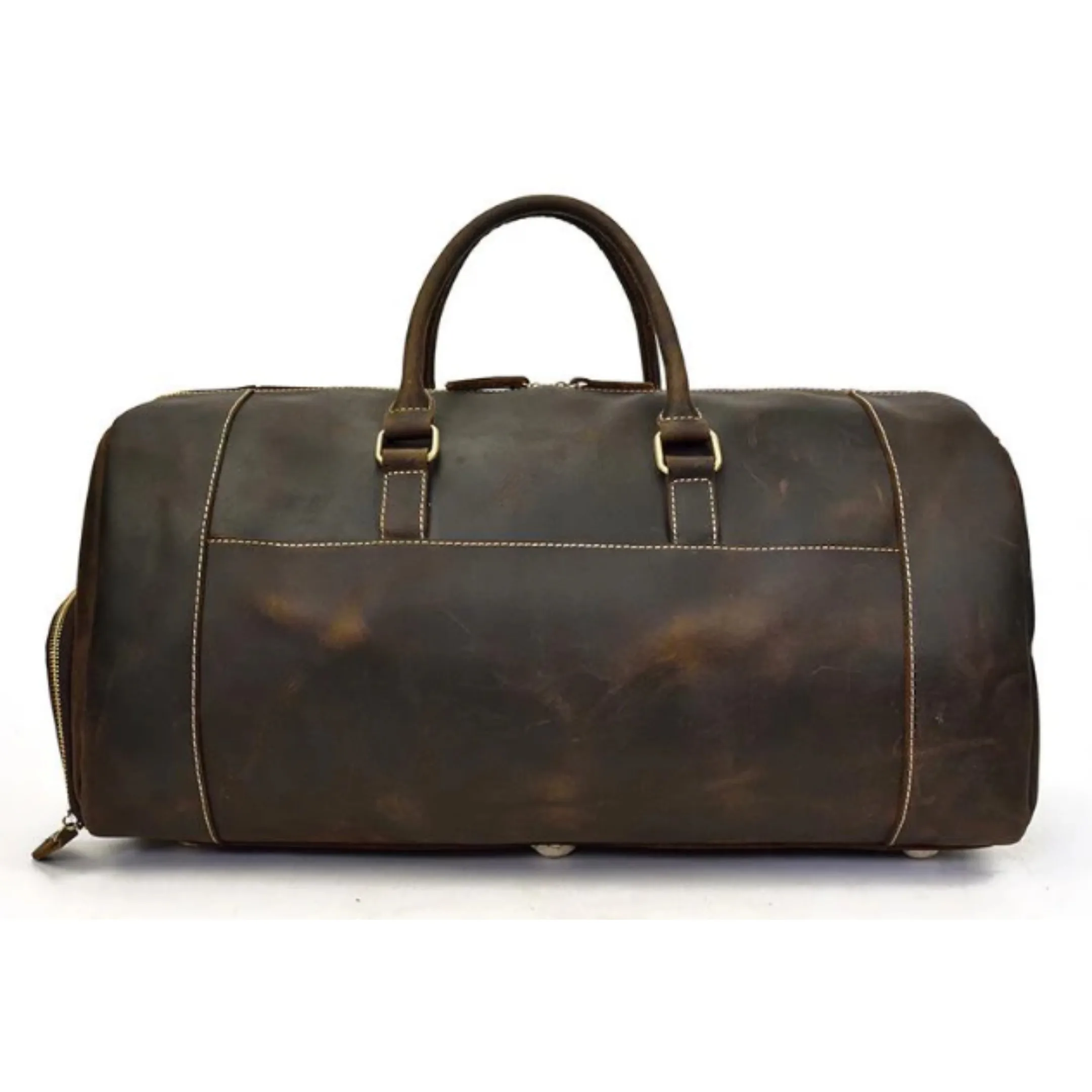 High-End Crazy Horse Genuine Leather Duffel Bag YKK Zipper Multiple Pockets Shoe Compartment Weekender Business Trips Gym Use