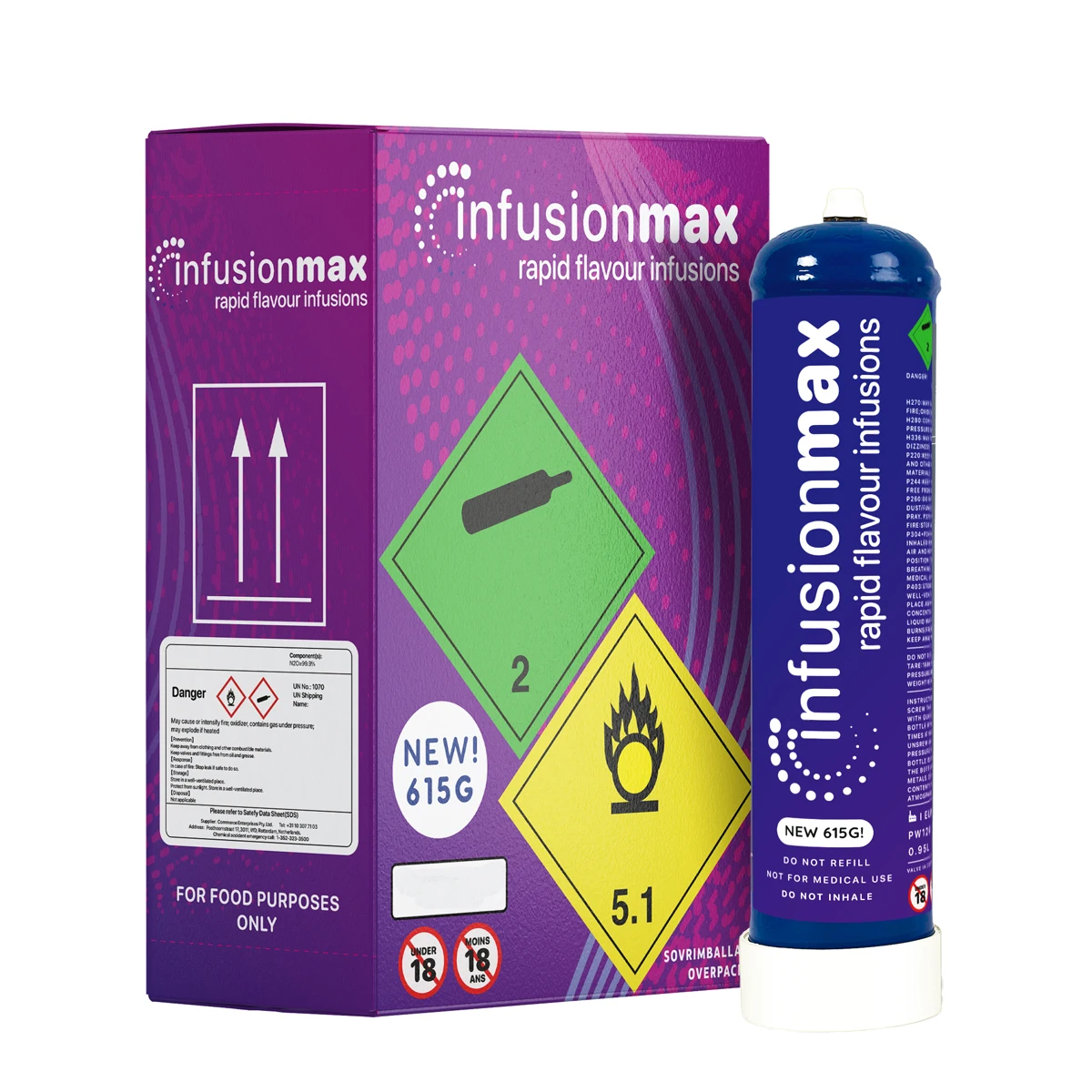 InfusionMax 615G Metal Whipped Cream Charger Cylinder High Quality and Fast Whips up Delicious Cream in Seconds