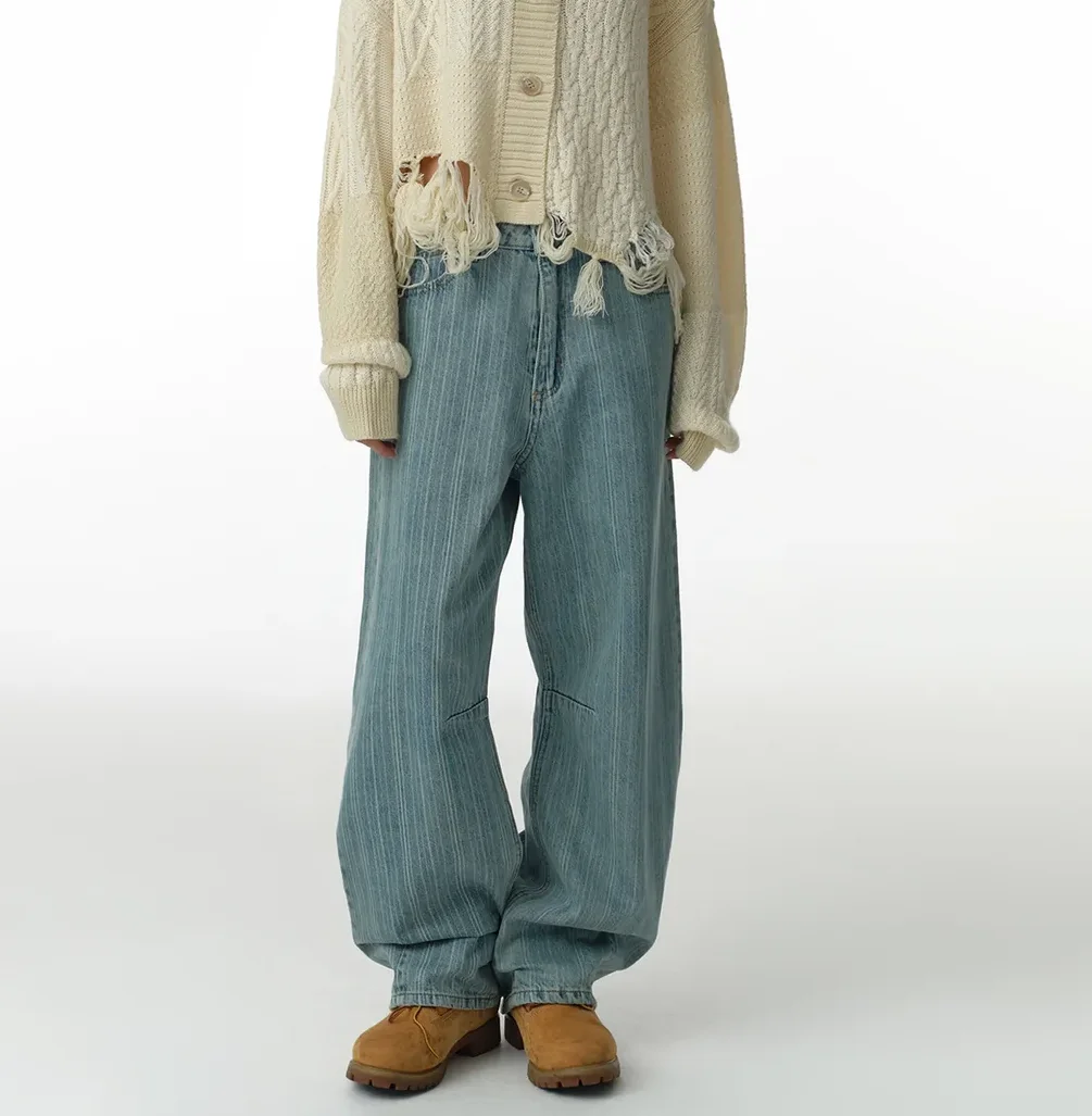 MILLO WOMEN Stripe Balloon Jeans [Fade Blue] S M Korean fashion Trending products 2024 new arrivals wholesale clothes