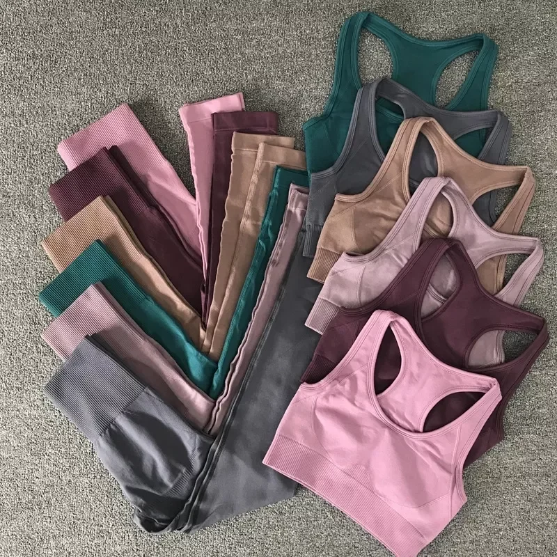 Crossover waist Yoga Leggings Soft Compression Muscle Leggings And Bra Set Yoga Compression Leggings Womens Activewear