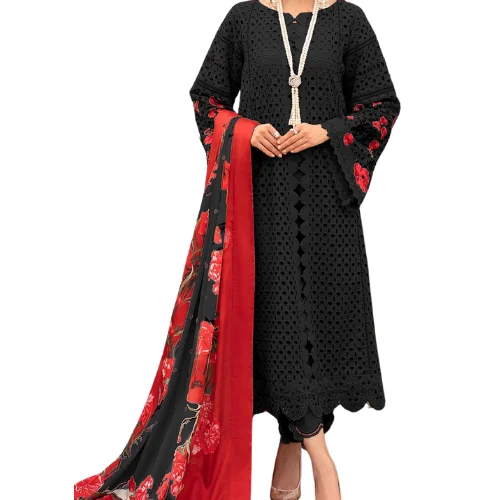 PAKISTANI STYLE CAMBARIC COTTON WITH CHICKEN KARI WORK SHALWAR KAMEEZ SUITS WITH CHIFFON OR LAWN CUSTOMIZE DUPPTA FOR WOMENS