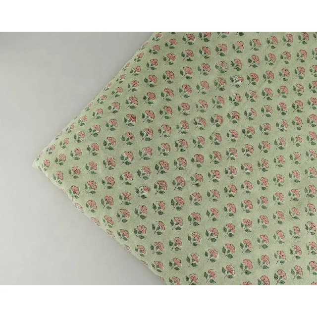 Hand Block Floral Printed Natural Original Pure Indian Handmade Eco Friendly Cotton Fabric For Dress Making