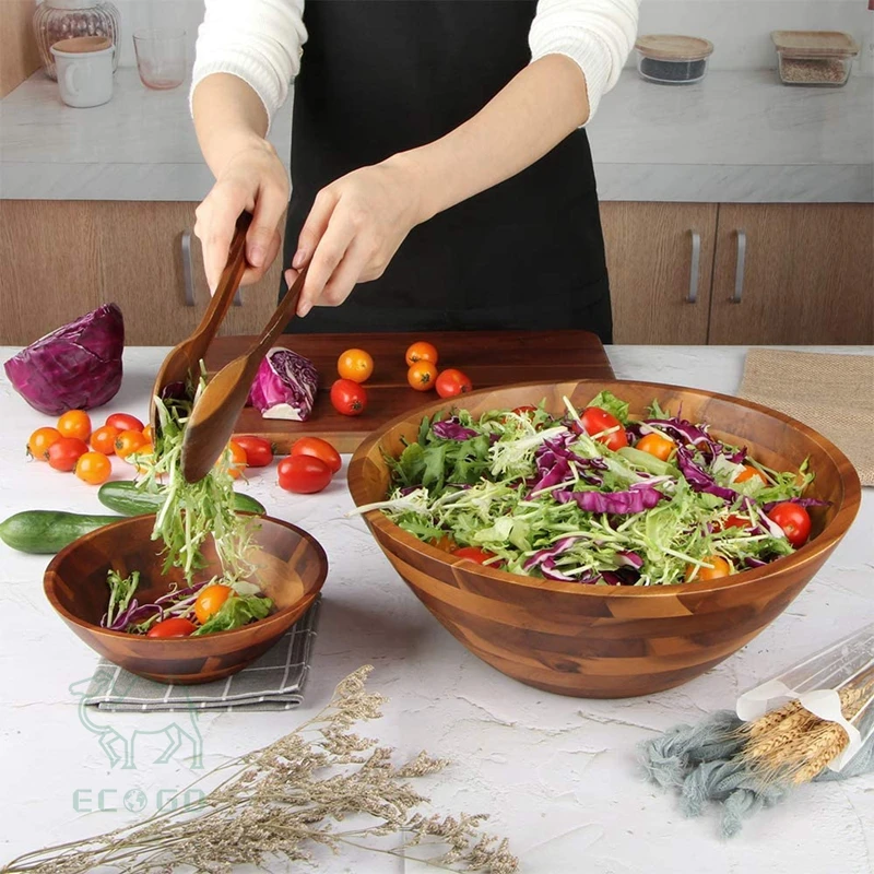 High Quality Bamboo Salad Bowl Round Salad Serving Bowl Large Serving Bowl for Living Room  Custom