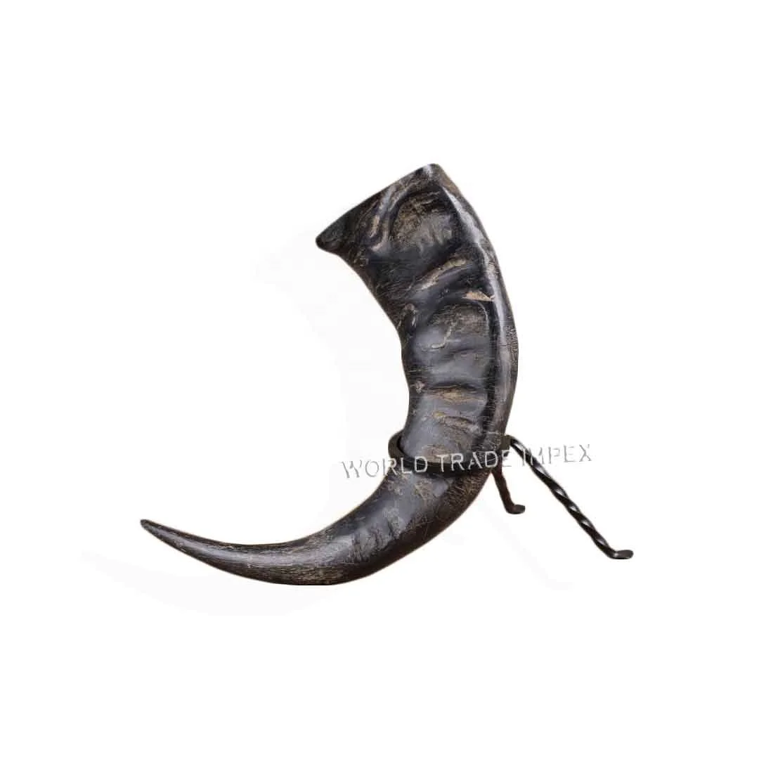 Customized Creative Traditional Beer Glass Polished Viking Drinking Horn Cup With Iron Stand