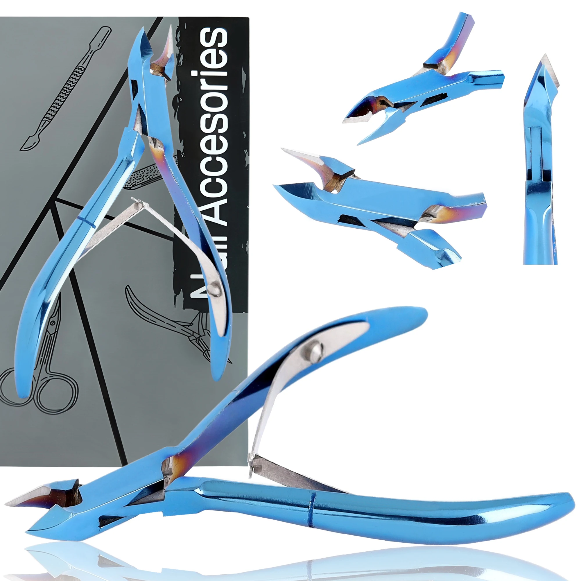 Blue Stainless Steel Cuticle Cutter Manicure & Pedicure Set Nail Scissors Clippers Eco-Friendly Wholesale Cuticle Nippers