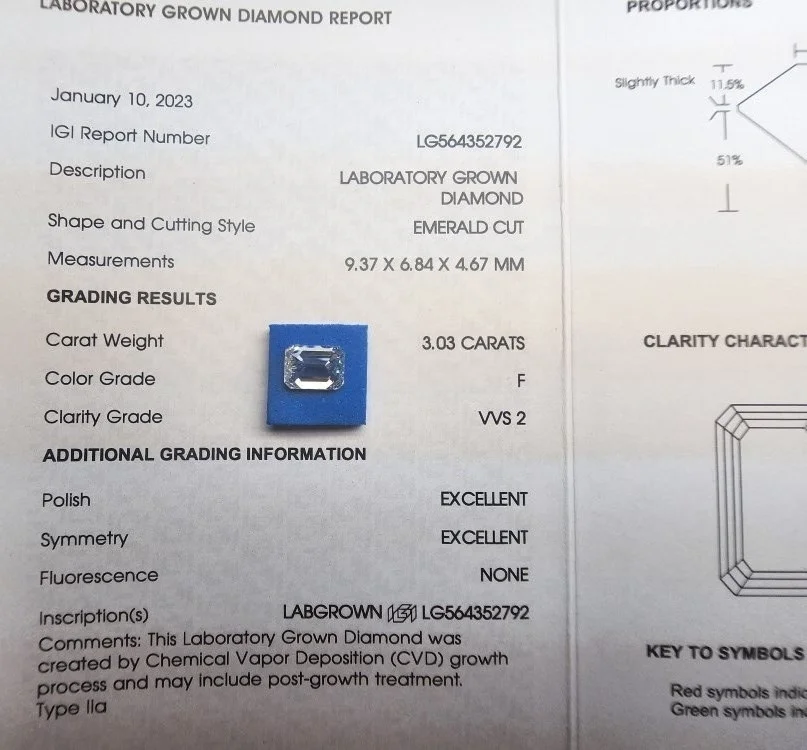 0.30 ct To Above lab grown IGI Certificate 3.03 Carat F color VVVS 2 CVD HPHT Emerald Cut Lab Grown Diamond Fancy cut Diamonds