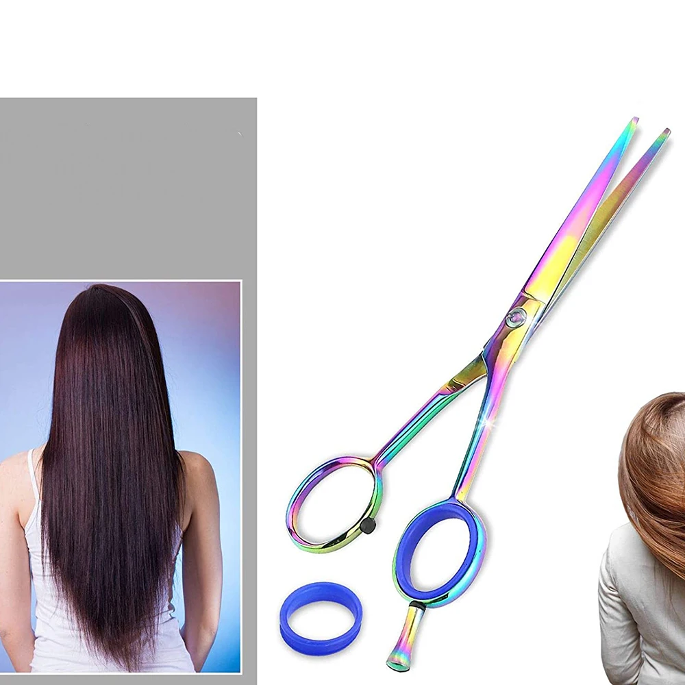 Professional Hairdressing Salon Scissors Removable Finger Rest Rubber Ring Surgical Grade Rainbow Color Coated Steel Handle