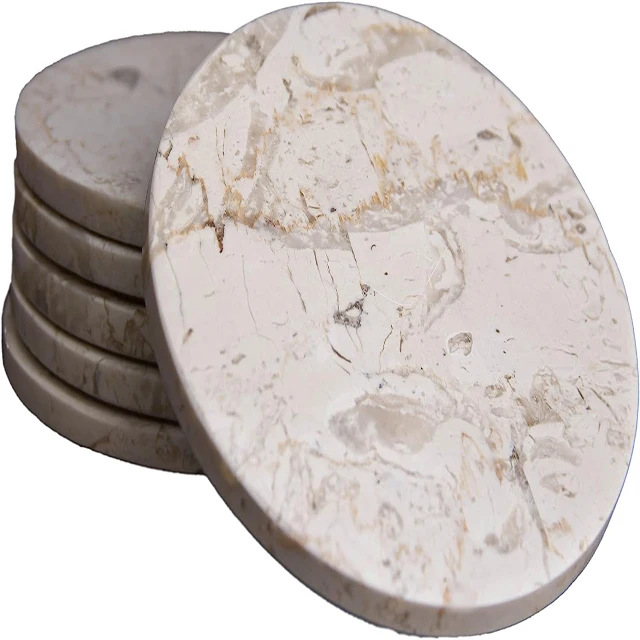 Best Seller White Marble and Wood Coaster set in Round Square Hexagon Durable Coffee Tea Coasters for Sale