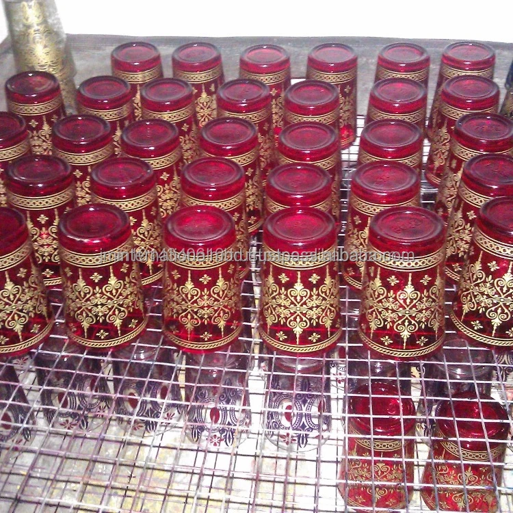 Morocco tea glasses drinking Tumbler Glassware printed glass tumbler small water glass tea cup silver gold glasses