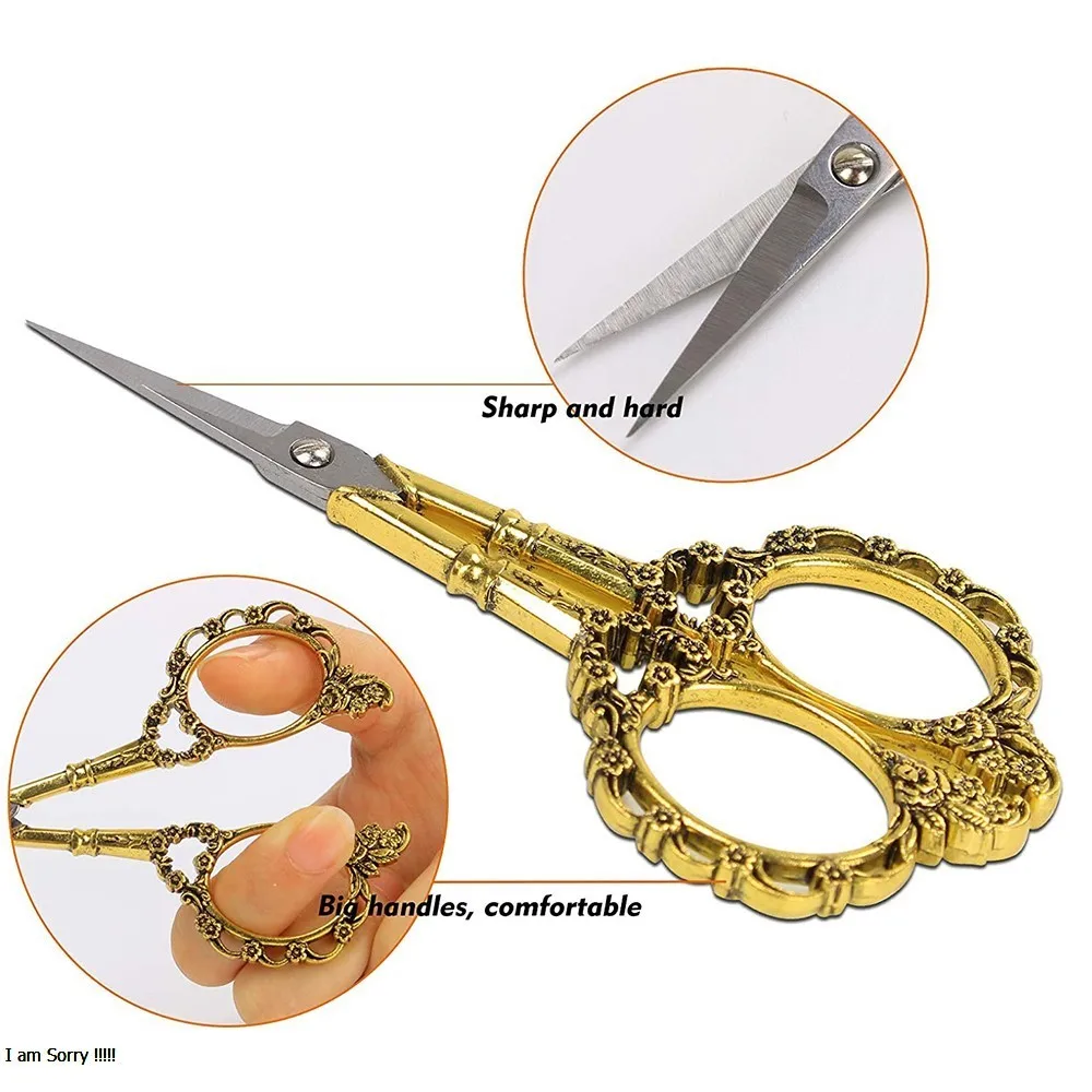 Golden color coated nail embroidery scissors very beautiful sharp nail manicure scissors with straight blades