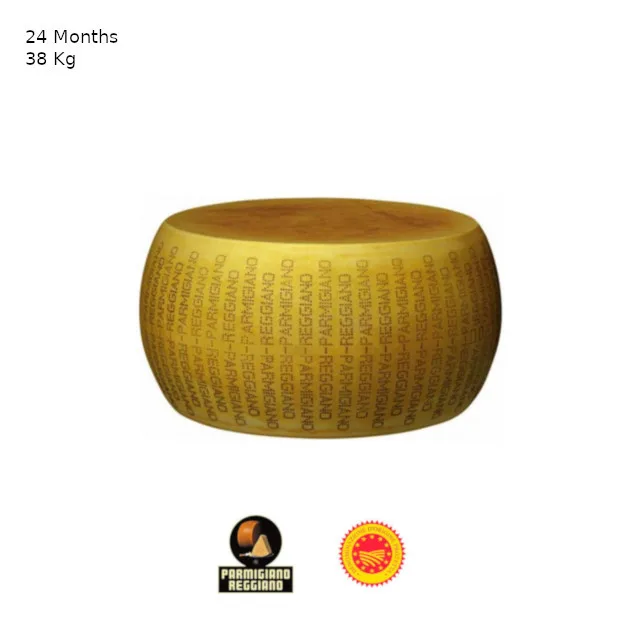 Best quality made in Italy 24 months slow maturation whole cheese 38 Kg. Parmigiano Reggiano hard italian cheese