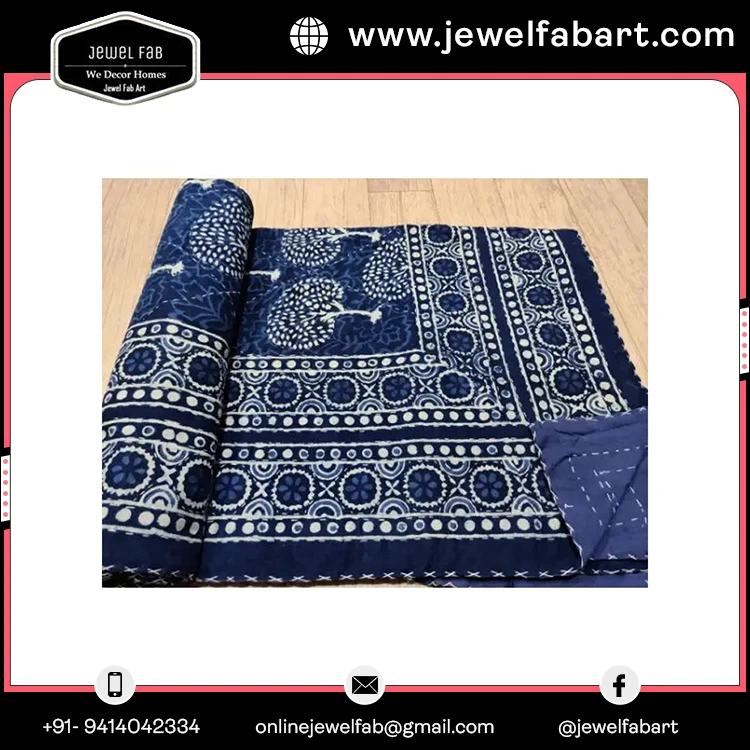 100% Cotton Vintage Kantha Quilt Cotton Handmade Quilt Indian Kantha Patchwork Bed Quilt Printed  Handmade