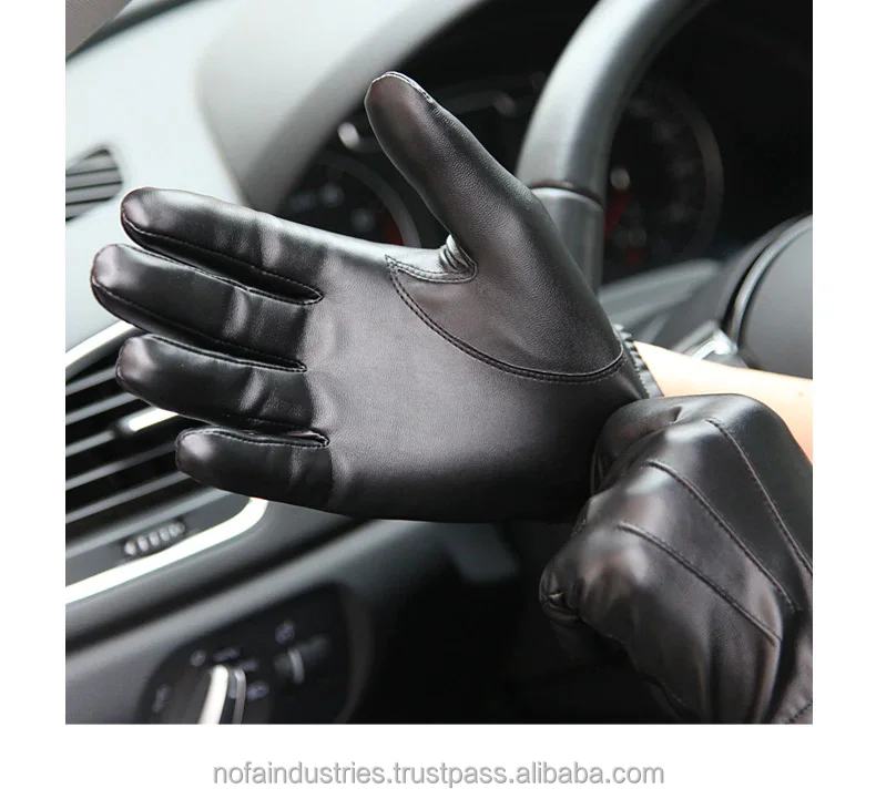 Men Thin Style Driving Leather Men Gloves Non-Slip Full Fingers Palm Touchscreen Long Keeper Fashion Black PU Leather Gloves