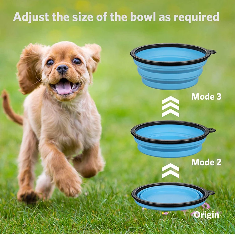 silica gel pet bowl portable travel easy carry water bottle foldable dogs food bowl with carabiner travel bowl