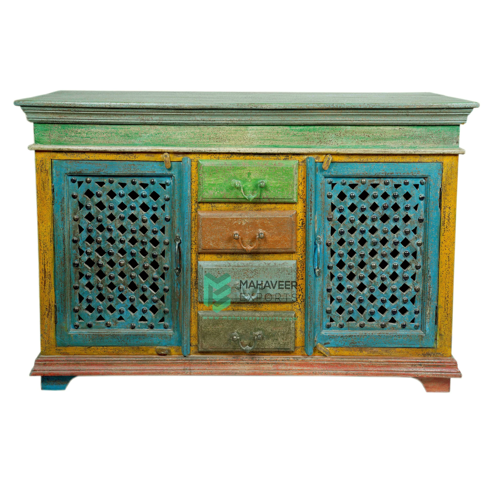 Best Selling Wooden Four Drawer Two Door Sideboard Living Room Cabinet In Distress Finish For Modern Home New Designed Furniture